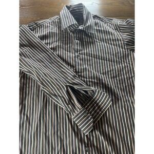 Hugo Boss Men's Brown Striped Cotton Button Up Dress Shirt Size 16-(34/35)